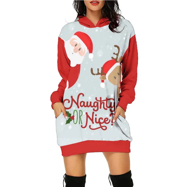 Women's Fashion Casual Printing Christmas Holiday Party Sweater Dress Swy090206 M - Shop at LoveMi