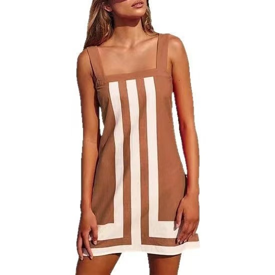 Casual And Comfortable Suspender Skirt Vacation Style Brown Strap Short - Shop at LoveMi