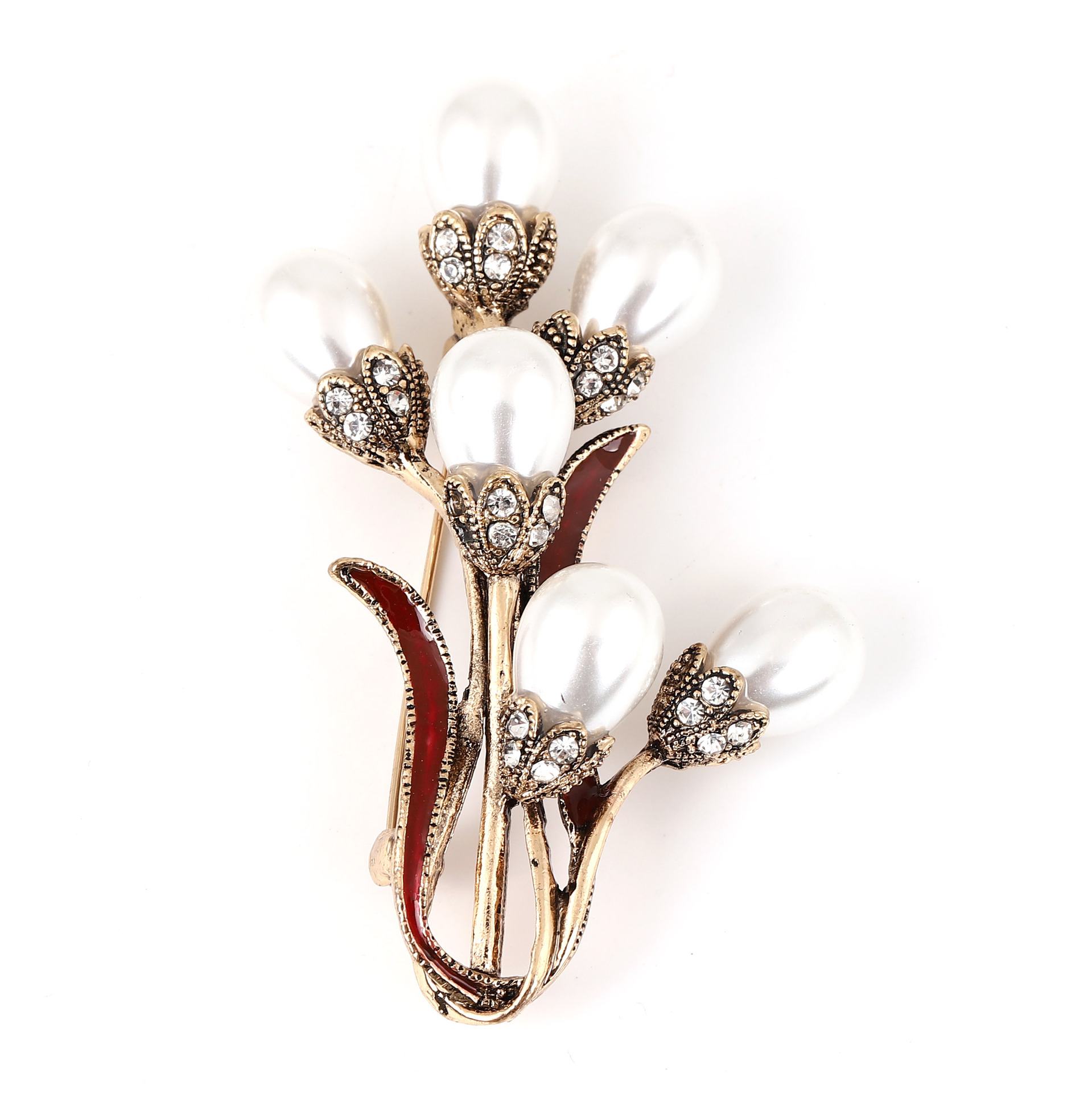 Retro Pearl Bouquet Womens Tulip Flower Brooch Pin