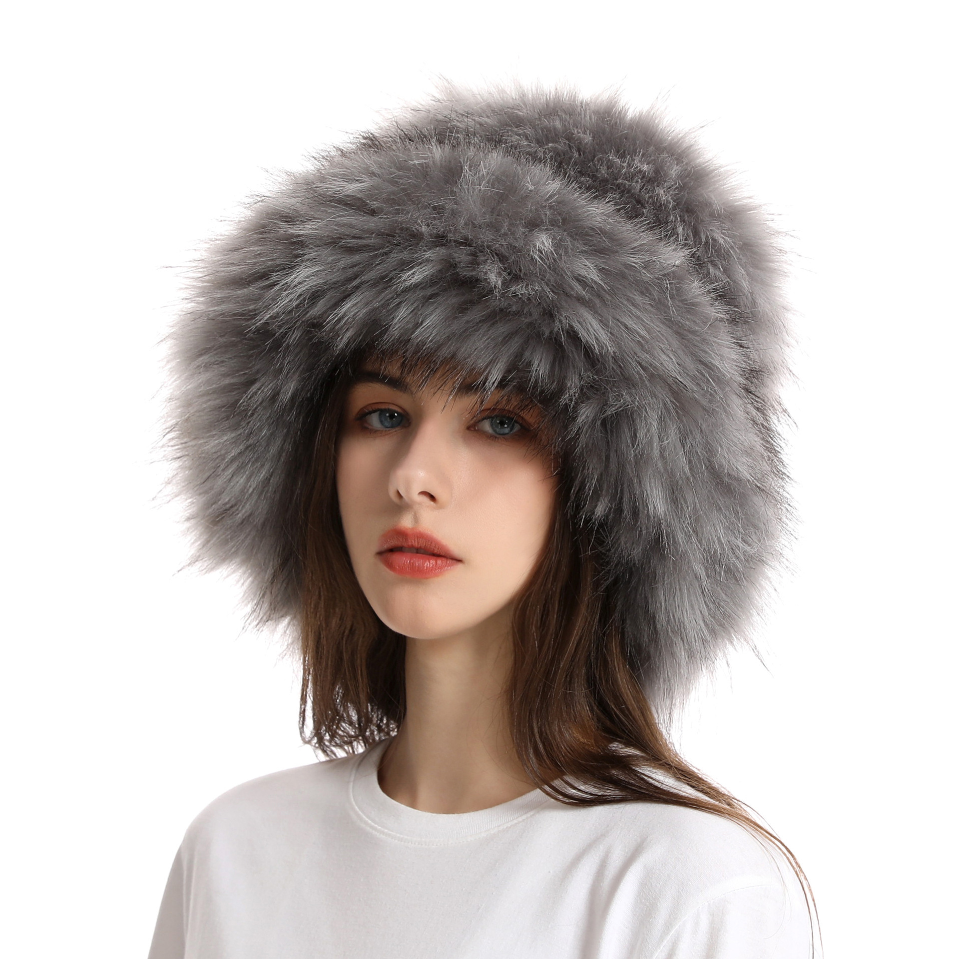 Winter Warm Thickened Faux Fur Straw Hat Light Gray - Shop at LoveMi