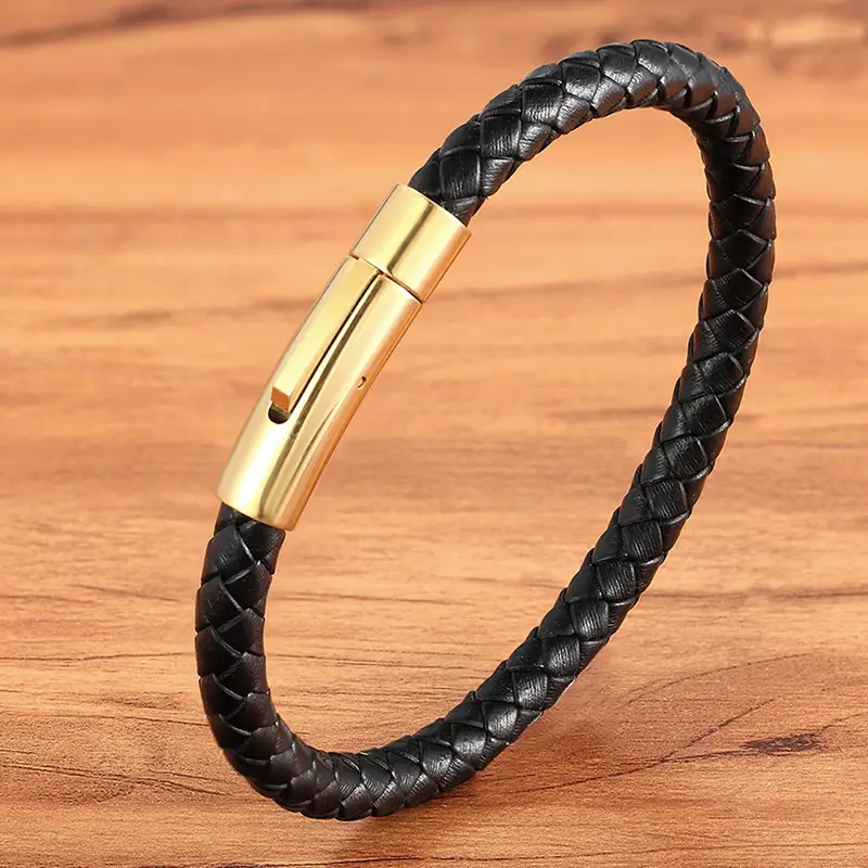 Titanium Steel Braided Leather Bracelet