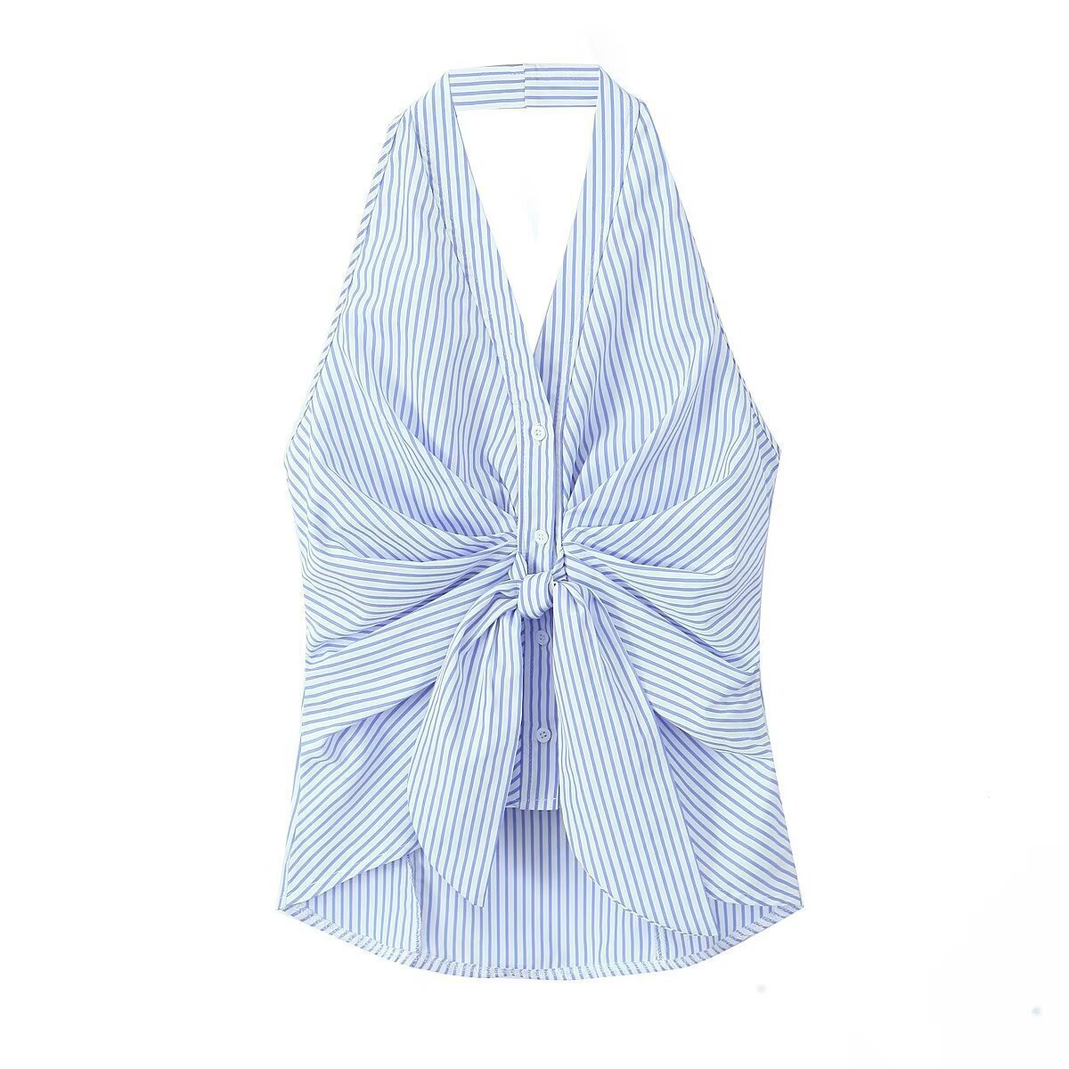 Halter-neck Knotted Striped Top For Women
