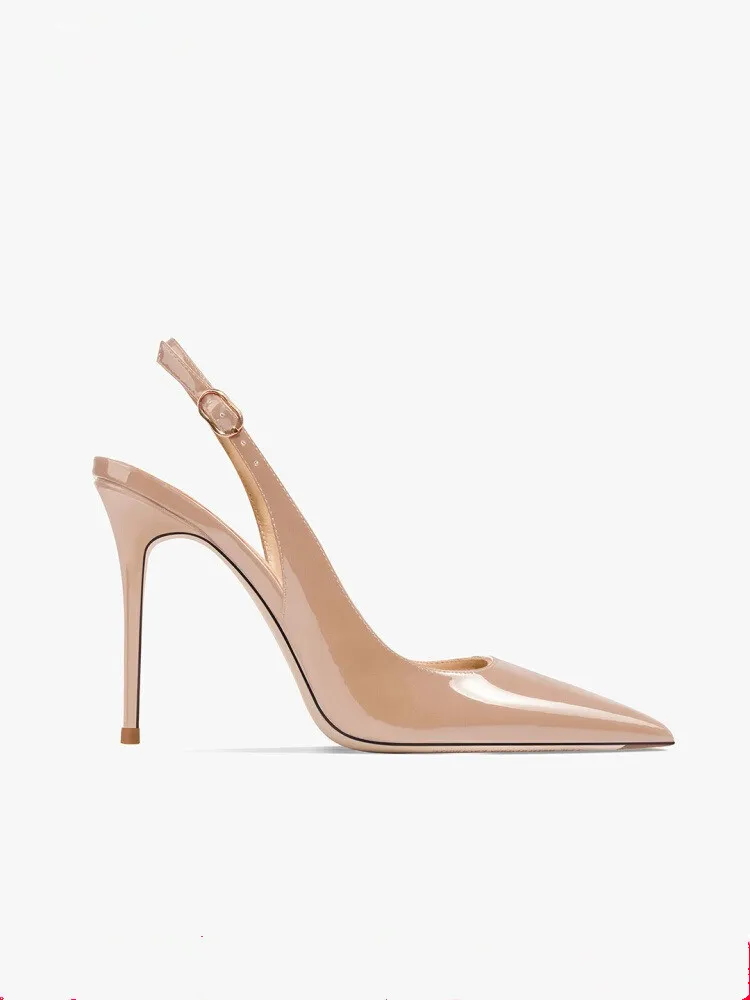 Nude Soft Leather Hollow Female Ankle-strap High Heels - Nude