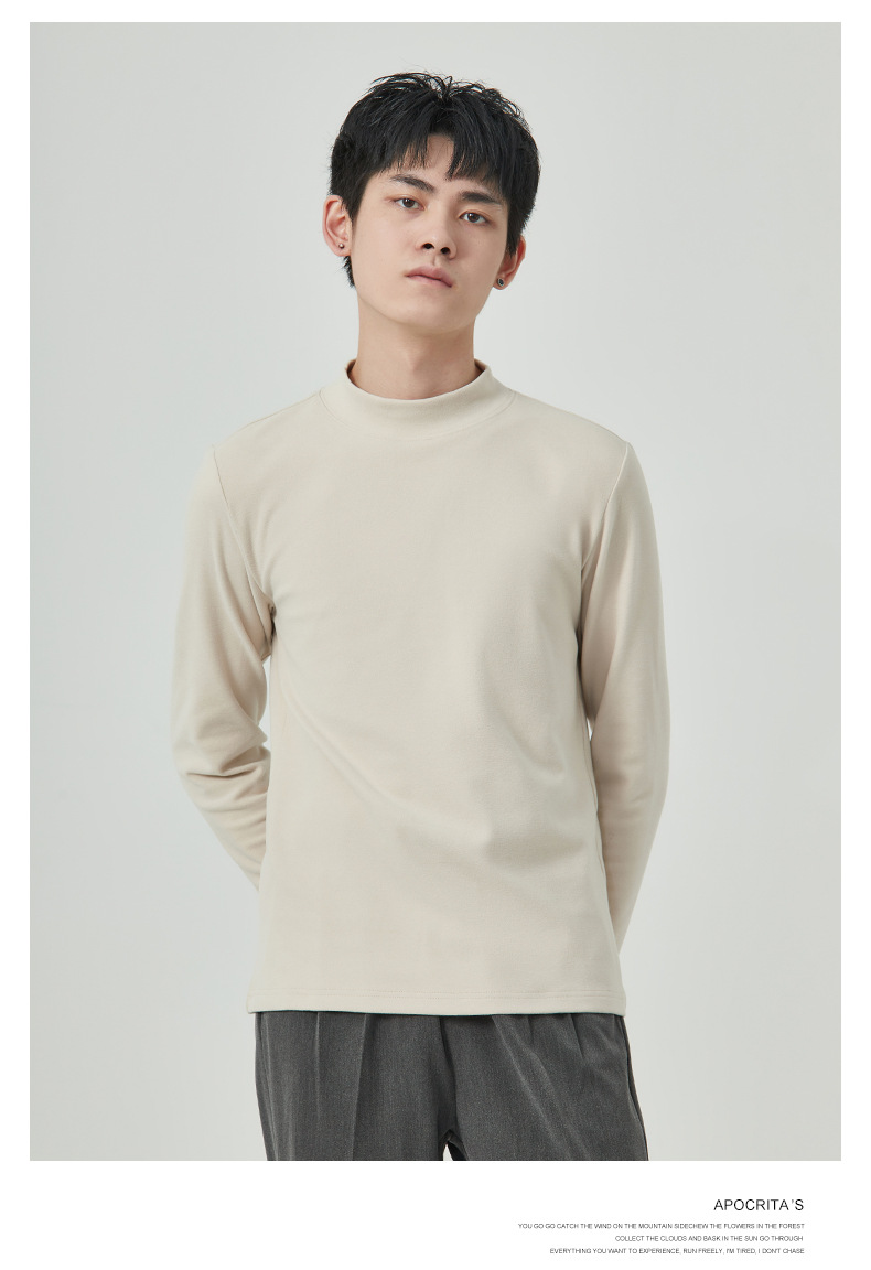 Autumn And Winter Men's High Quality Dralon Half-high Collar Long Sleeves T-shirt