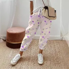 Spring New Women's Casual Printed Elastic Waist With Pockets Cropped Straight Pants - Style3 - View 1