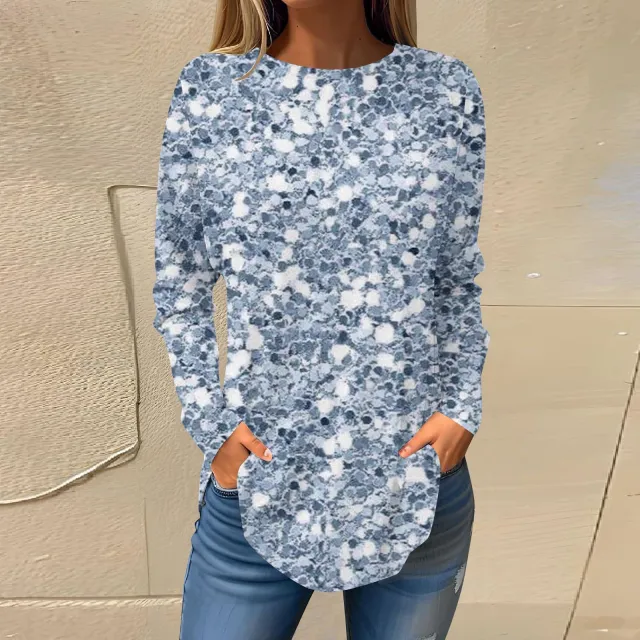 Women's Printed Wear Leisure Round Neck Long Sleeve Top Qwsx05 Xxxl - Shop at LoveMi