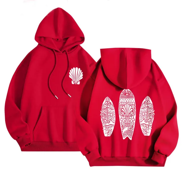 Simple Floral Letter Printing Drop shoulder Sleeve Ladies Hoodie Red 311 - Shop at LoveMi