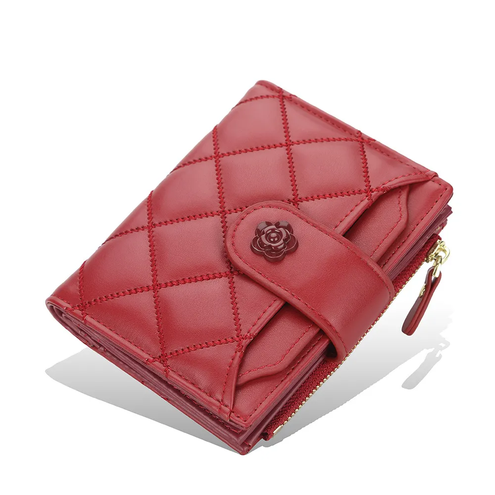 Women's Short Multiple Card Slots Zipper Wallet - Red