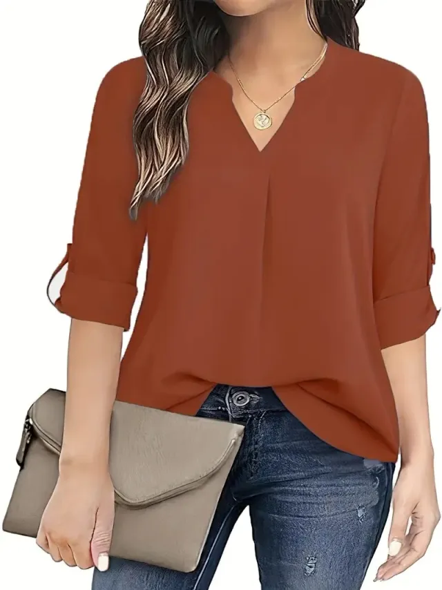 Fashion Personality Ladies V neck Long Sleeve Shirt Brown - Shop at LoveMi