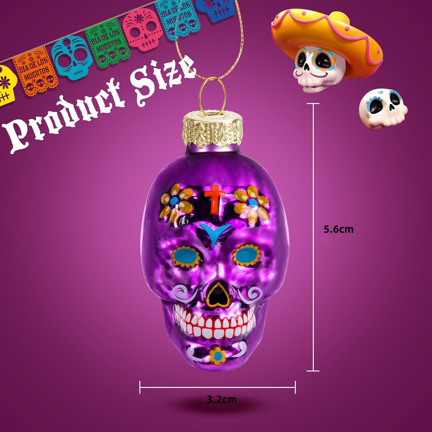 Halloween Glass Skull Ornament Set - Image 3