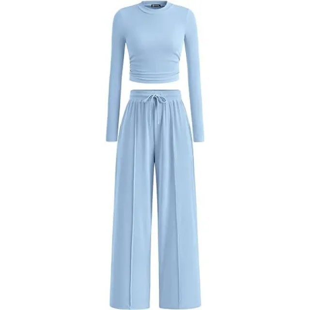 Casual Suit Long Sleeve Top Pants Blue - Shop at LoveMi