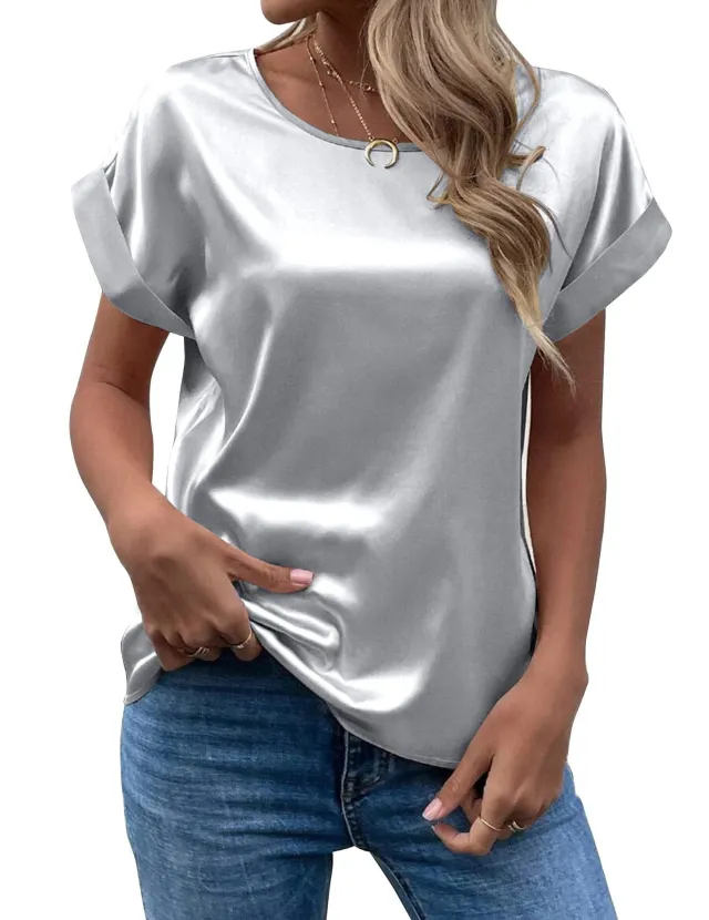 Solid Color Fashion Personalized Women's T shirt Gray - Shop at LoveMi