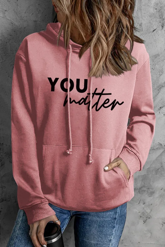 Front And Back Letters Women's Printed Wear Hooded Pocket Pullover Sports Long Sleeve Rose - Shop at LoveMi