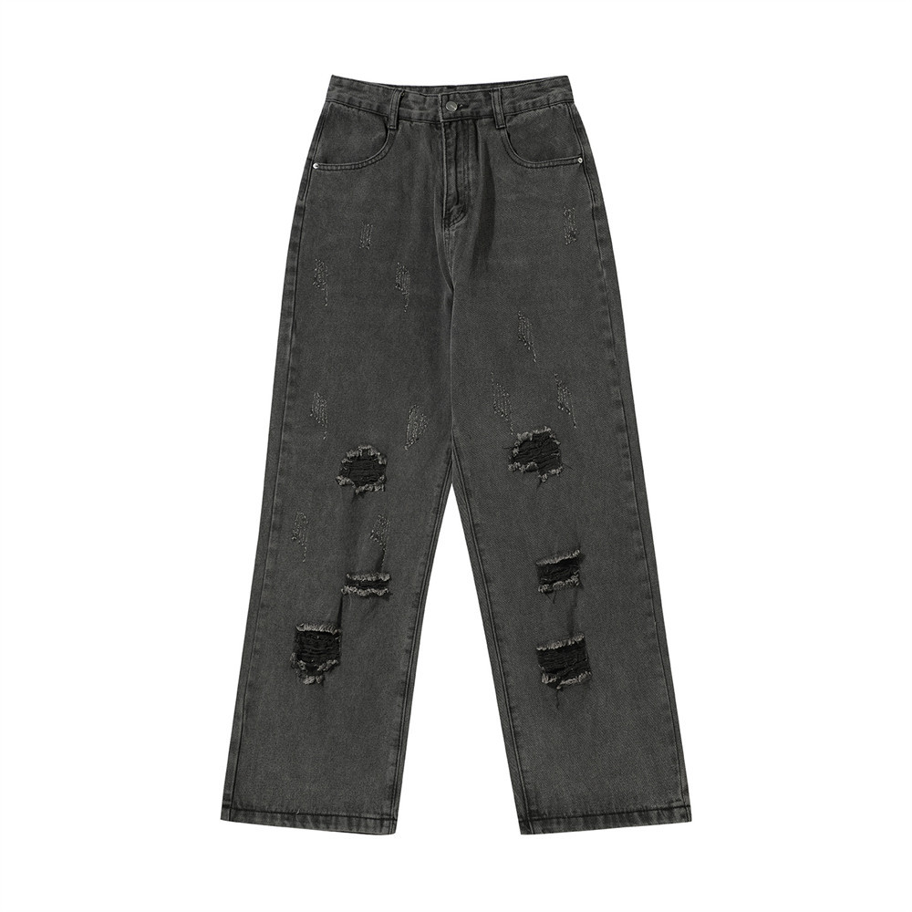 Men's Ripped Washed Wide-leg Jeans