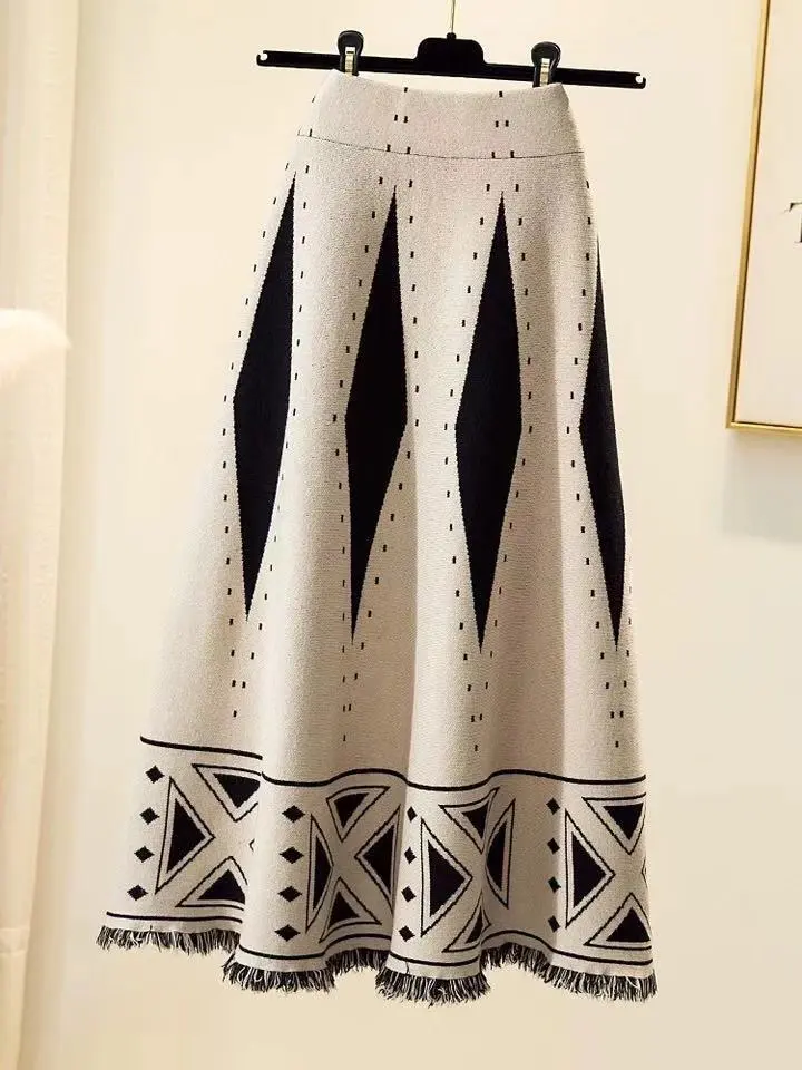 Women's Fashion Plaid Long Dress - Apricot