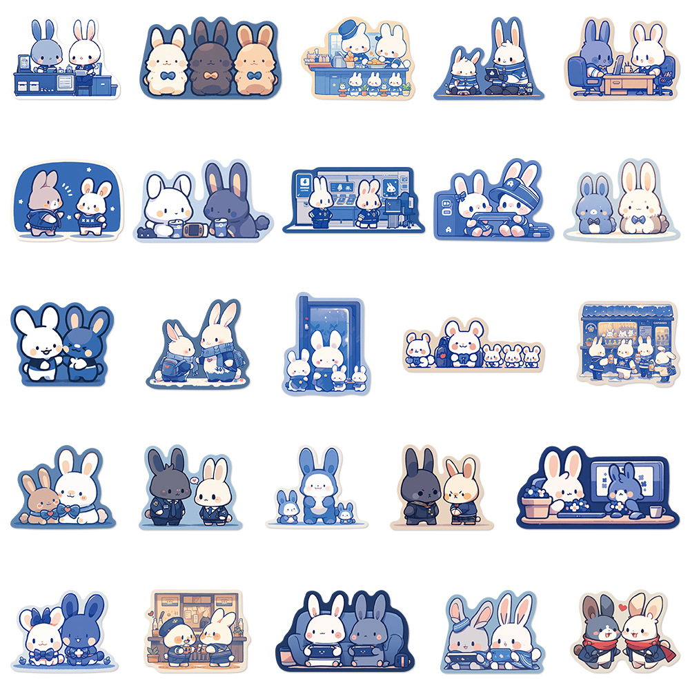 Title 8, 50 Blue Color Rabbit Stickers