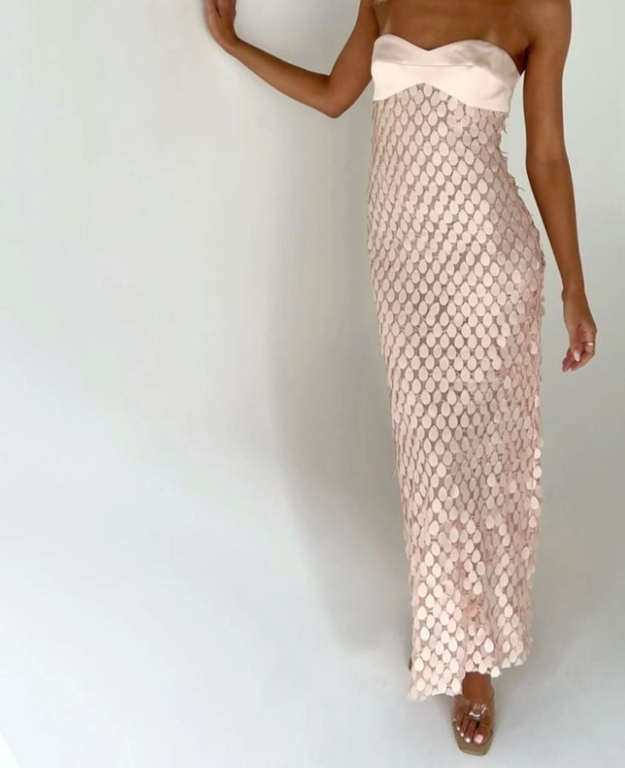 Women's Lace Sequin Backless Long Dress