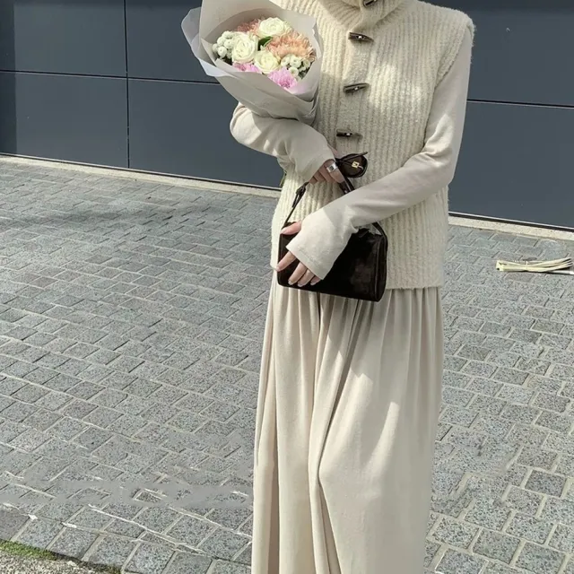 Women's Lapel Knitted Vest Skirt Milk Tea Colored T Shirt - Shop at LoveMi