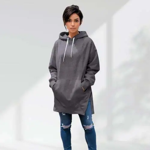 Solid Color Hooded Split Shoulder Sleeve Brushed Hoody Dark Gray - Shop at LoveMi