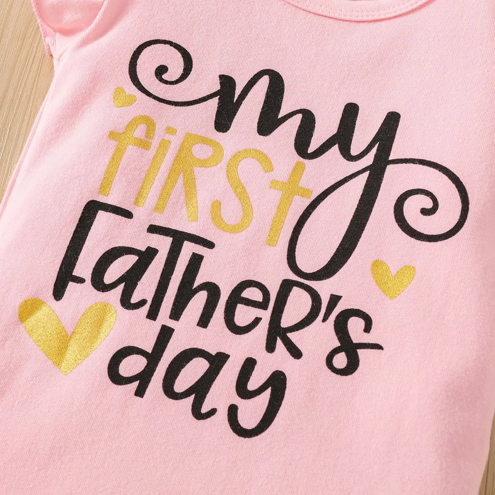 Letter Printed Round Neck Girls' Romper Father's Day Three-piece Suit