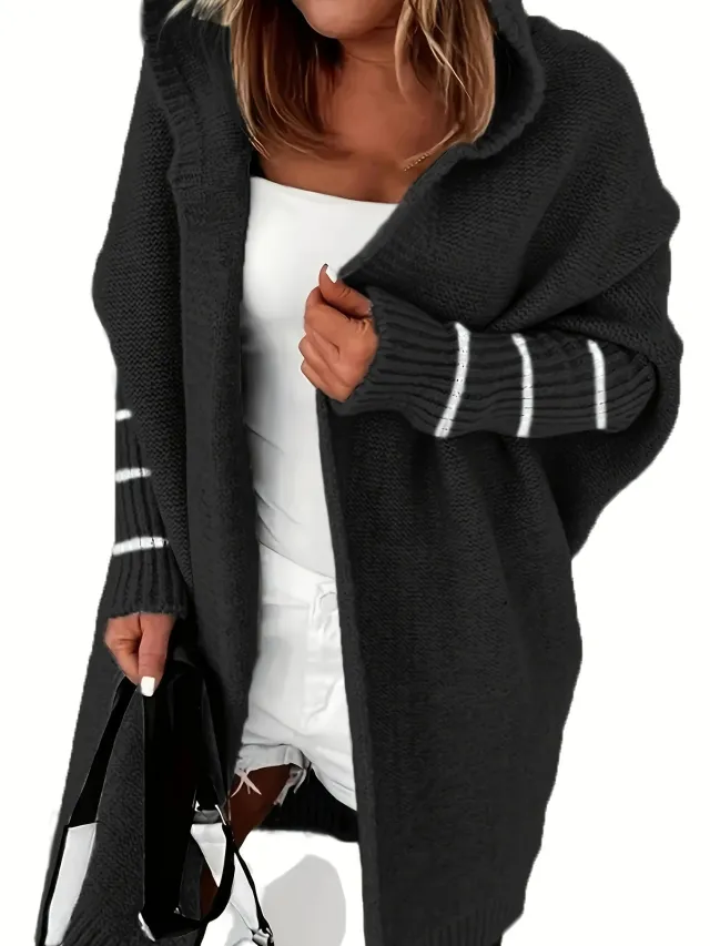 Knitwear Outer Wear Cardigan Casual Hooded Sweater Women's Baggy Coat Black - Shop at LoveMi
