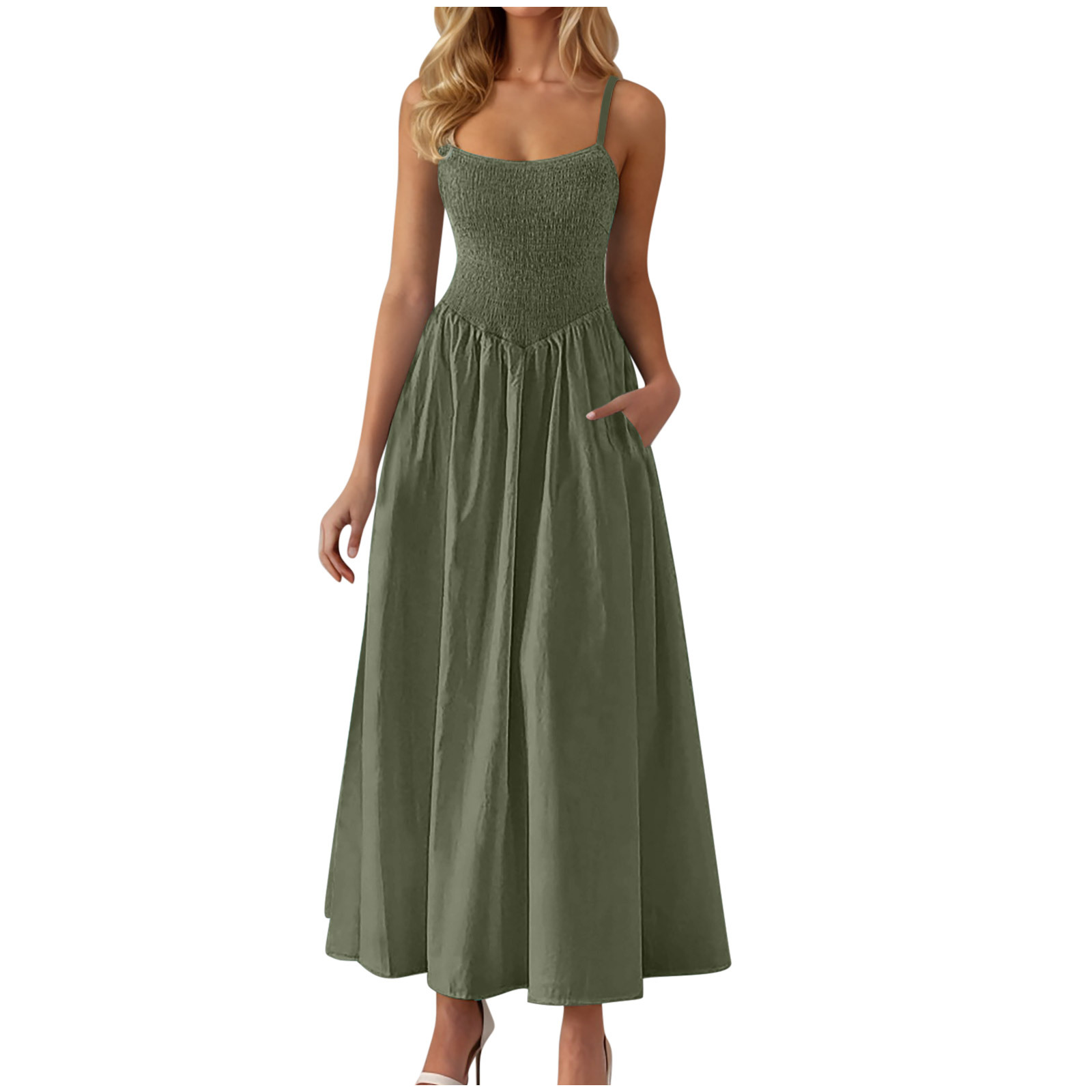 Adjustable-strap Ruffled-straps Pocket Dress