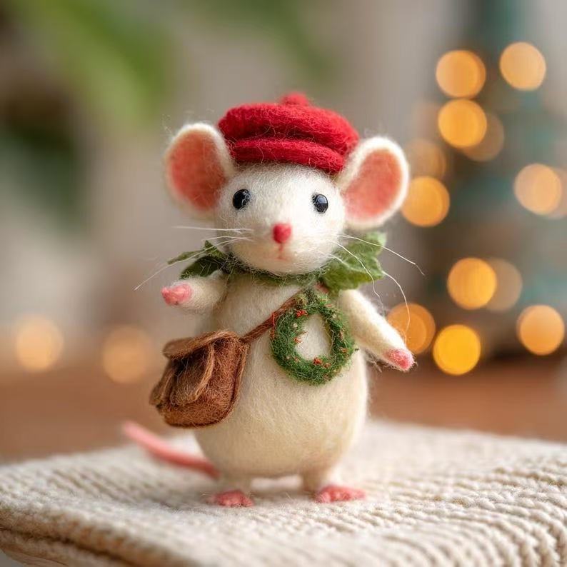 Felted Wool Christmas Little Mouse 2