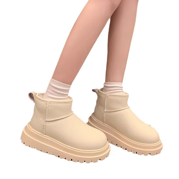 Fleece-lined Thick Leather Waterproof New Bread Snow Boots For Women