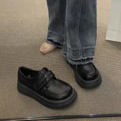 Women's Fashion All-match Thick Bottom Big Head Loafers - Black - View 1
