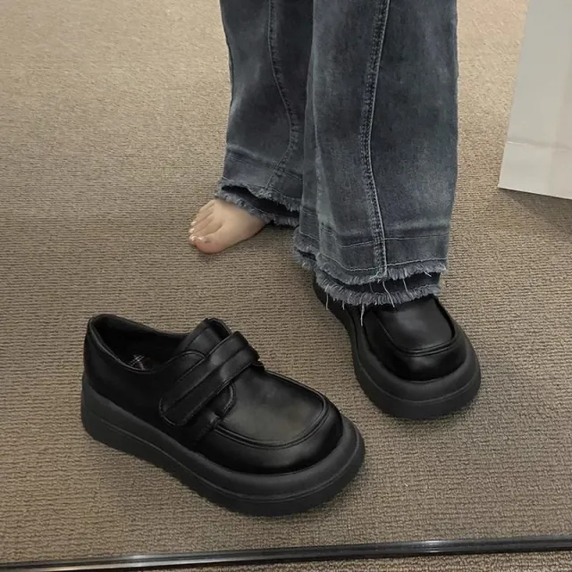 Women's Fashion All match Thick Bottom Big Head Loafers Black - Shop at LoveMi