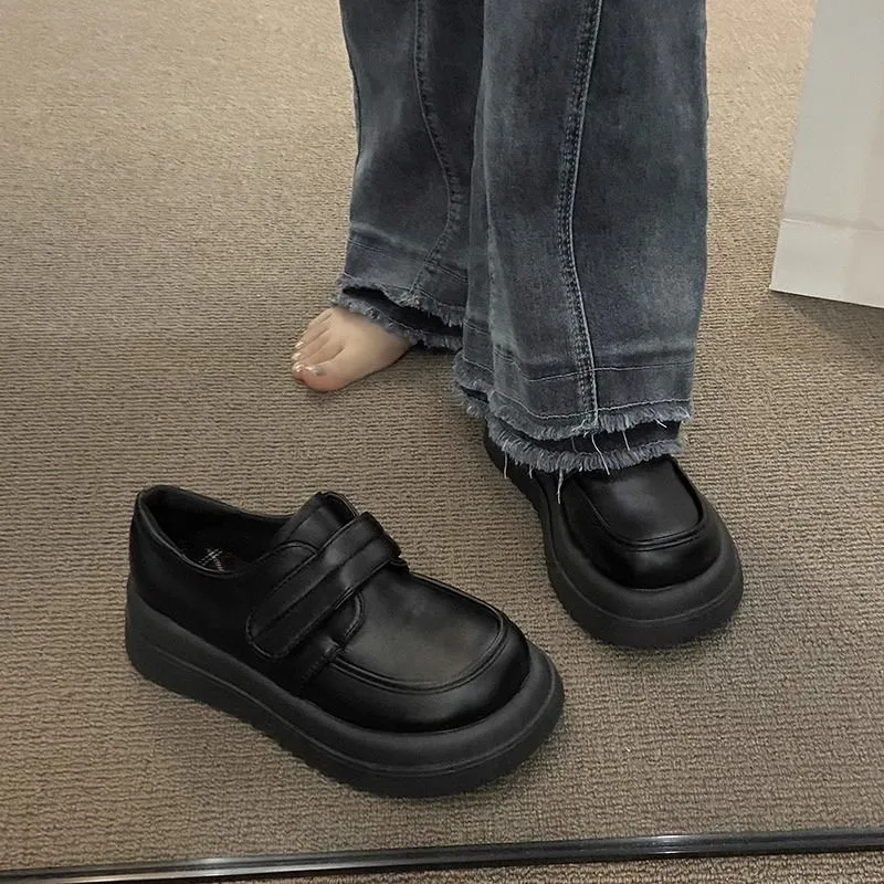 Women's Fashion All-match Thick Bottom Big Head Loafers - Black