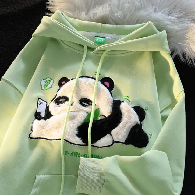 Flocking Cute Panda Hooded Sweater Men And Women Autumn Loose Bf Idle Style Couple Coat Green - Shop at LoveMi