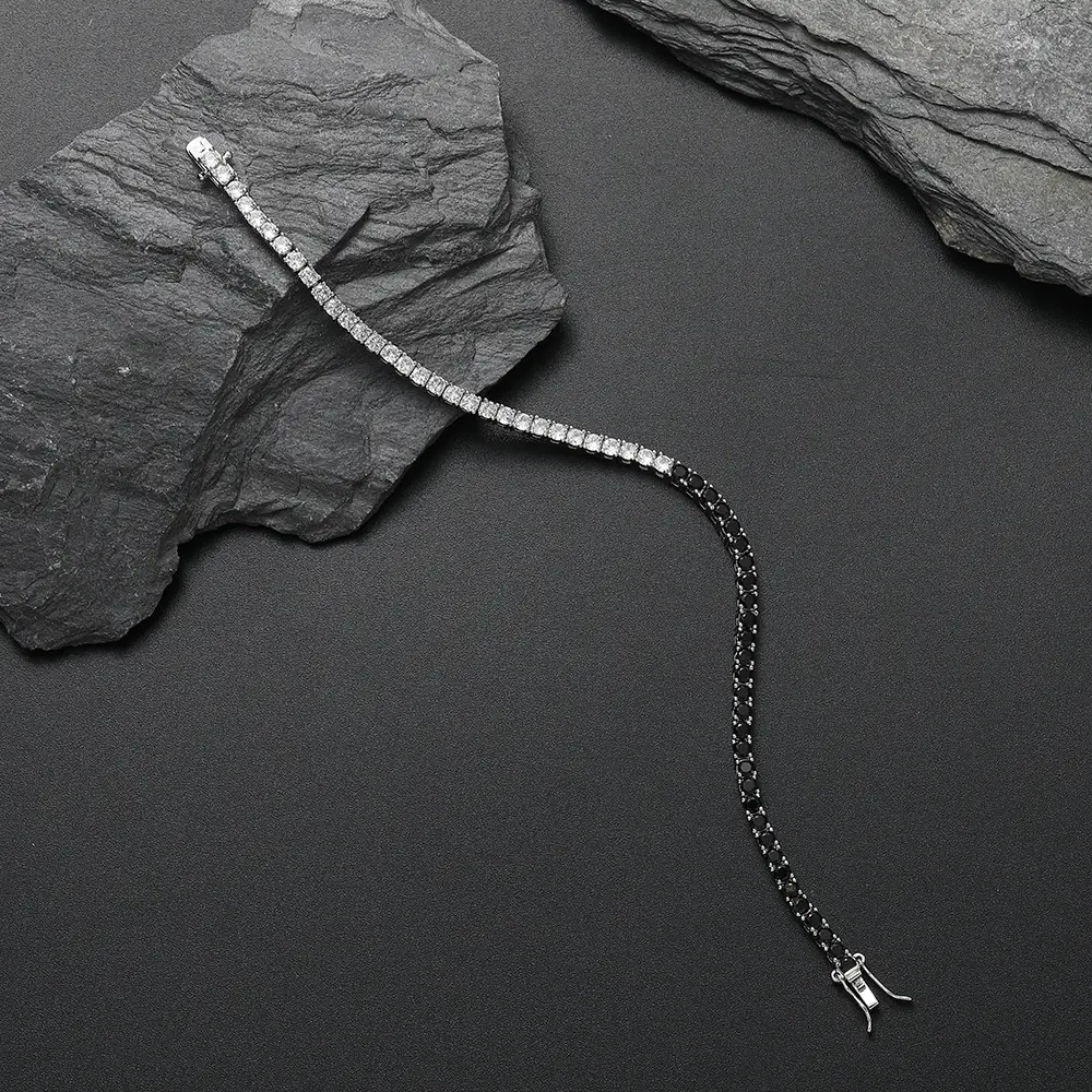 Hip Hop Ear Accessories Black Zirconium White Zirconium Tennis Bracelet