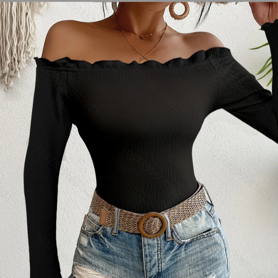 Elegant Slim Solid Color Long Sleeve Women's Top