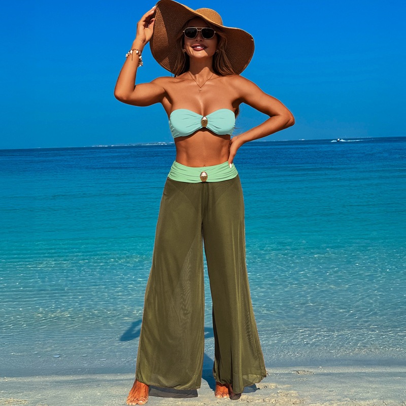 Bikini Three piece Beach Pants Split Swimsuit For Women Olive - Shop at LoveMi