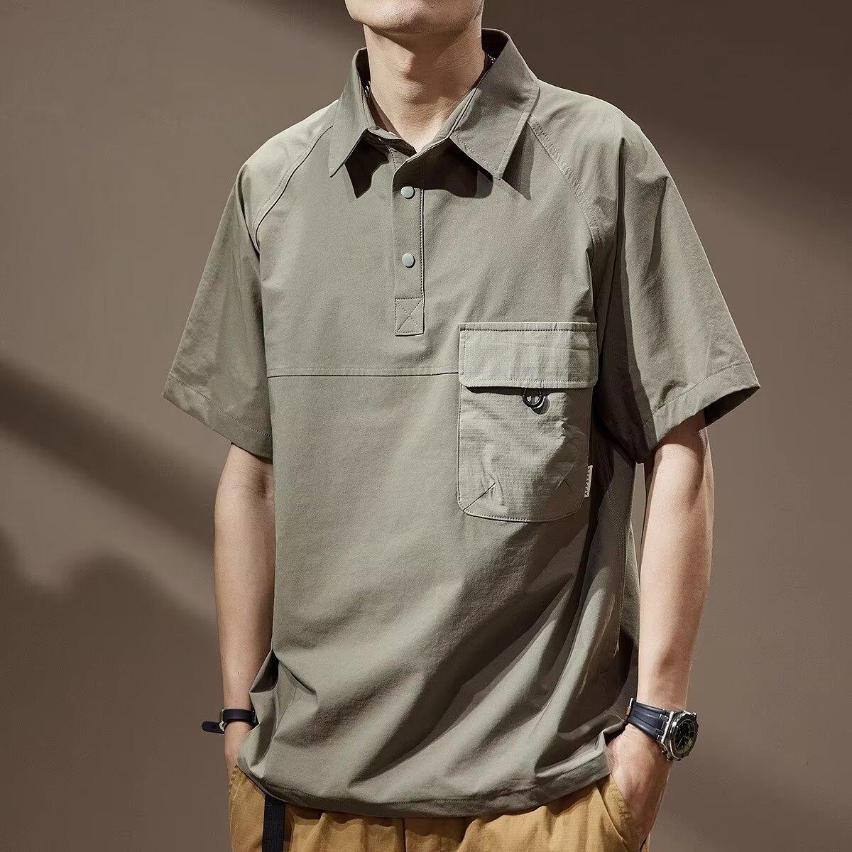 Mens Summer Retro Lapel Trendy T-Shirt