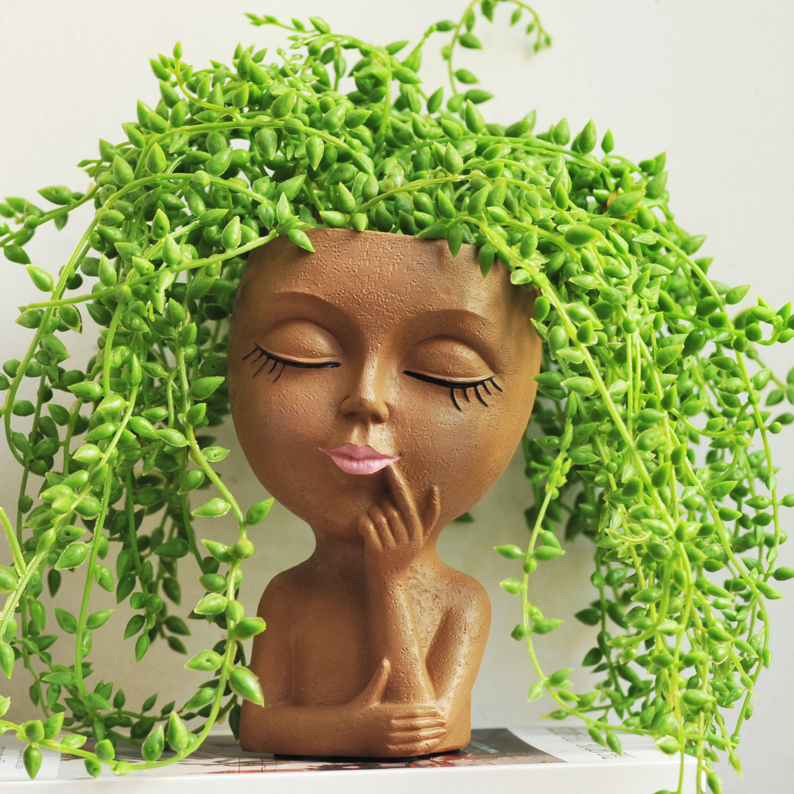 Figurative Face-shaped Flower Pot Succulent Planter Resin Portrait Ornament