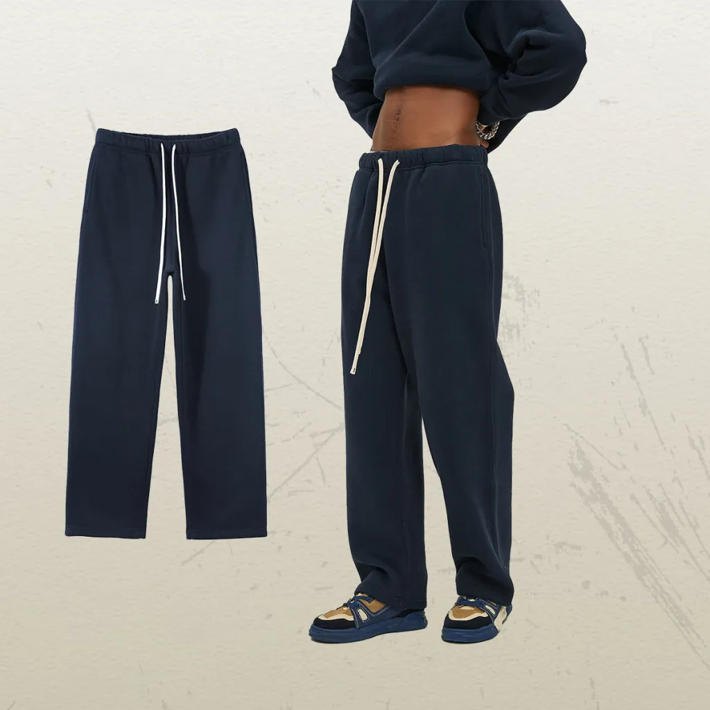 Women's Straight Velvet Solid Color Loose Sports And Leisure Trousers - Navy