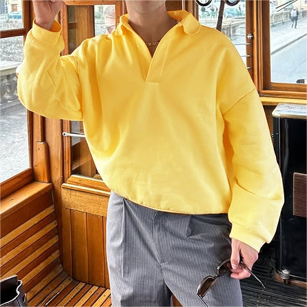 Mens Solid-Color Hoodie Long-Sleeve Top