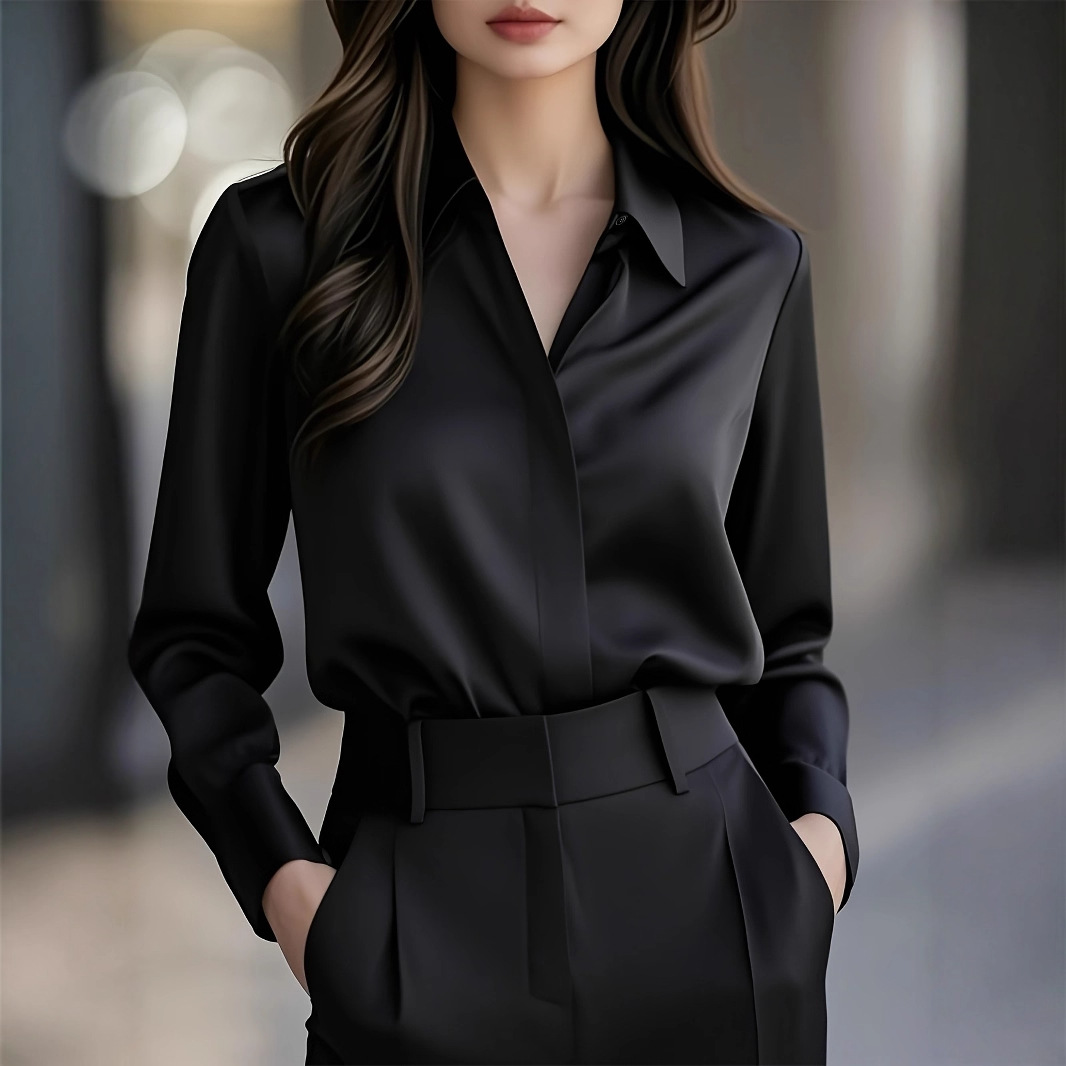 Long Sleeve Simple Blouse Lapel Versatile Loose - Image 2
