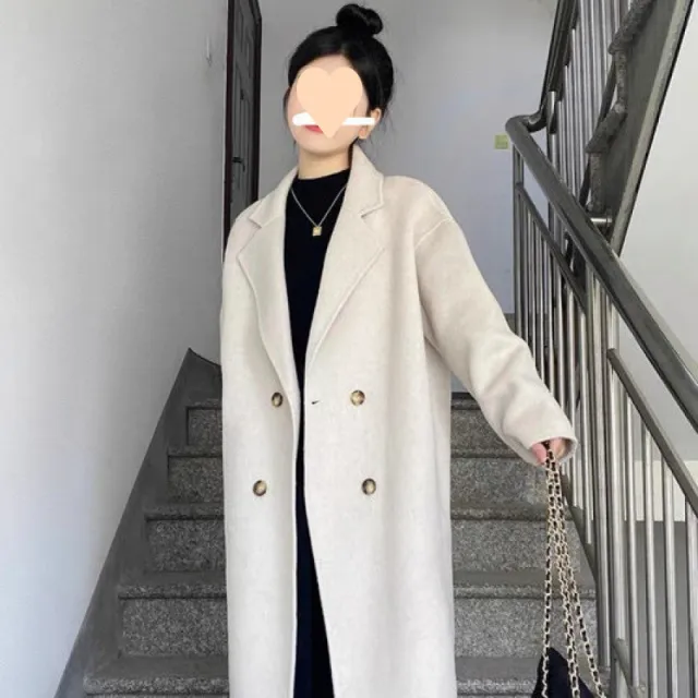 Woolen Women's Fashionable All match Coat Oat White Conventional Style - Shop at LoveMi