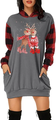 Christmas City Casual Hooded Loose fitting Dress - 2Style-S - View 1