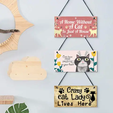 Wooden Cat Pendant for Pets Vintage Style
