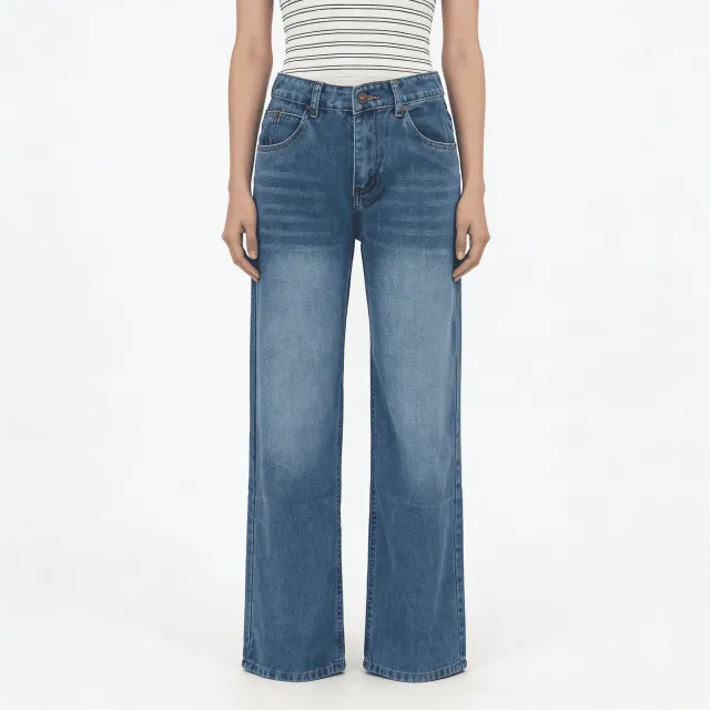 Retro Washed Mopping Pants High Waisted Womens Slimming Washed Denim Jeans Blue - Shop at LoveMi