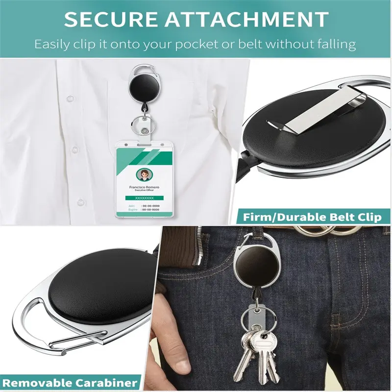 Plastic Vertical Card Holder Black Retractable Badge