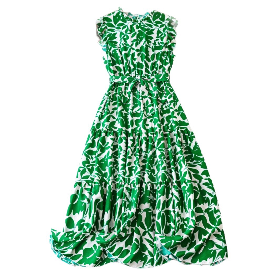 Plus-size Womens Elegant Printed Waist-cinching Sleeveless Dress