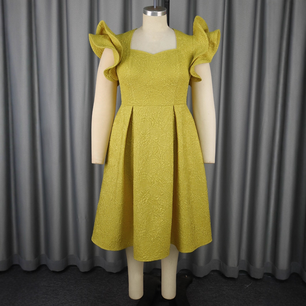 Women's Fashion Elegant Ruffles Square Collar Dress