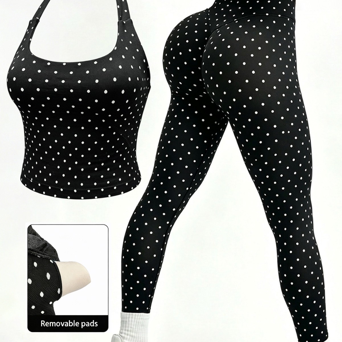 Top And Tight-fitting Long Pants Polka-dot Two-piece Set For Sports - photo 5