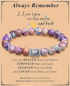Natural Purple Emperor Stone Match Moonstone Elastic String Beaded Bracelet - 2Style - View 1