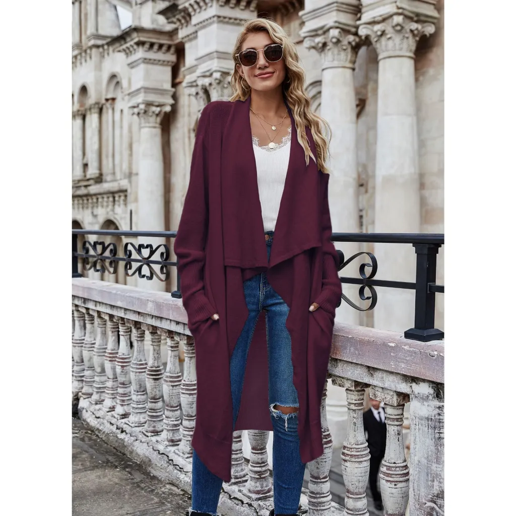 Plus Size Women's Long Fashion Temperament OL OL Knitted Coat - Red